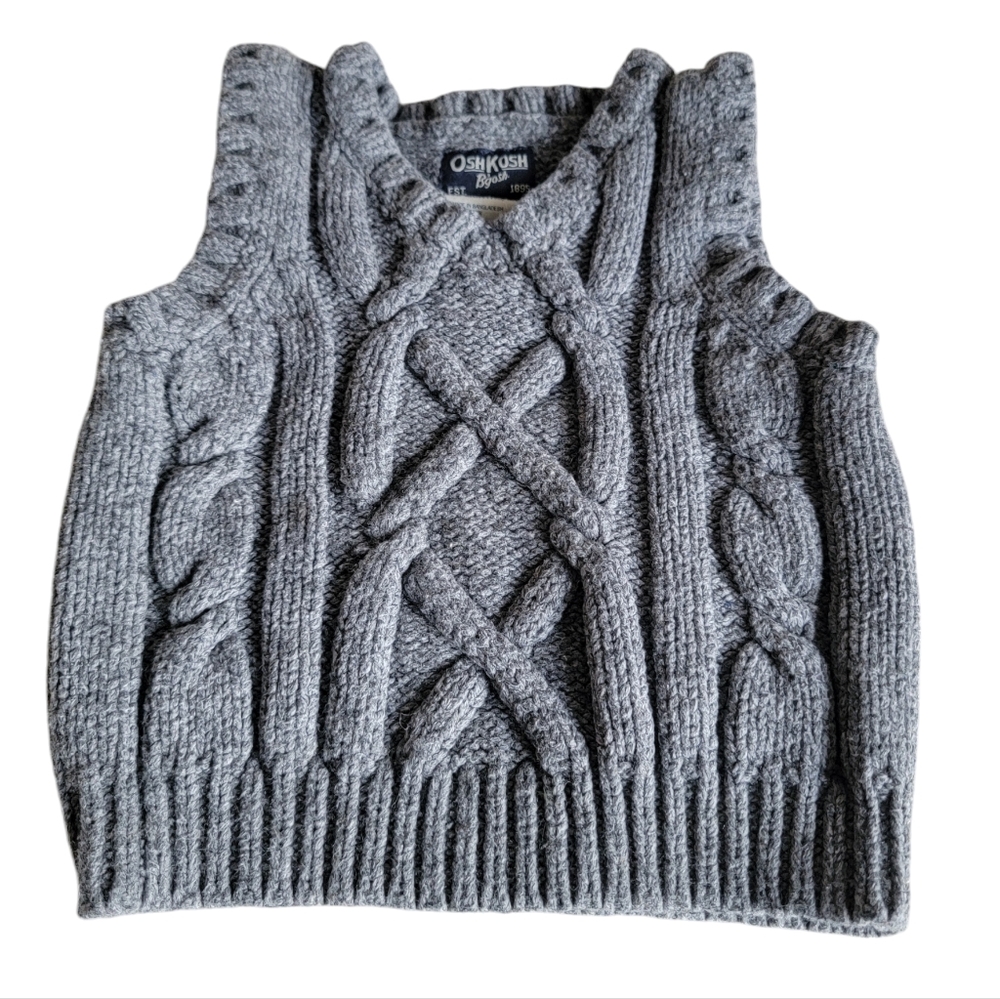 Vintage OshKosh Cable-Knit Baby Sweater Vest Grey Jumper Preppy Academia